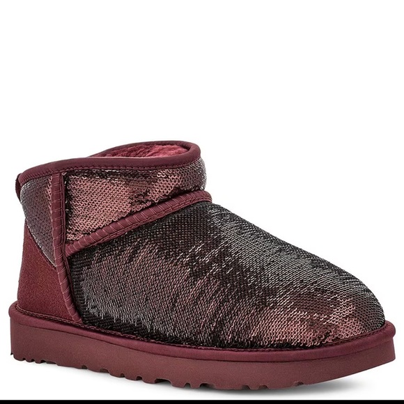 Ugg classic ultra mini mirror ball sequin cold weather bootie boot wild grape - Picture 1 of 6